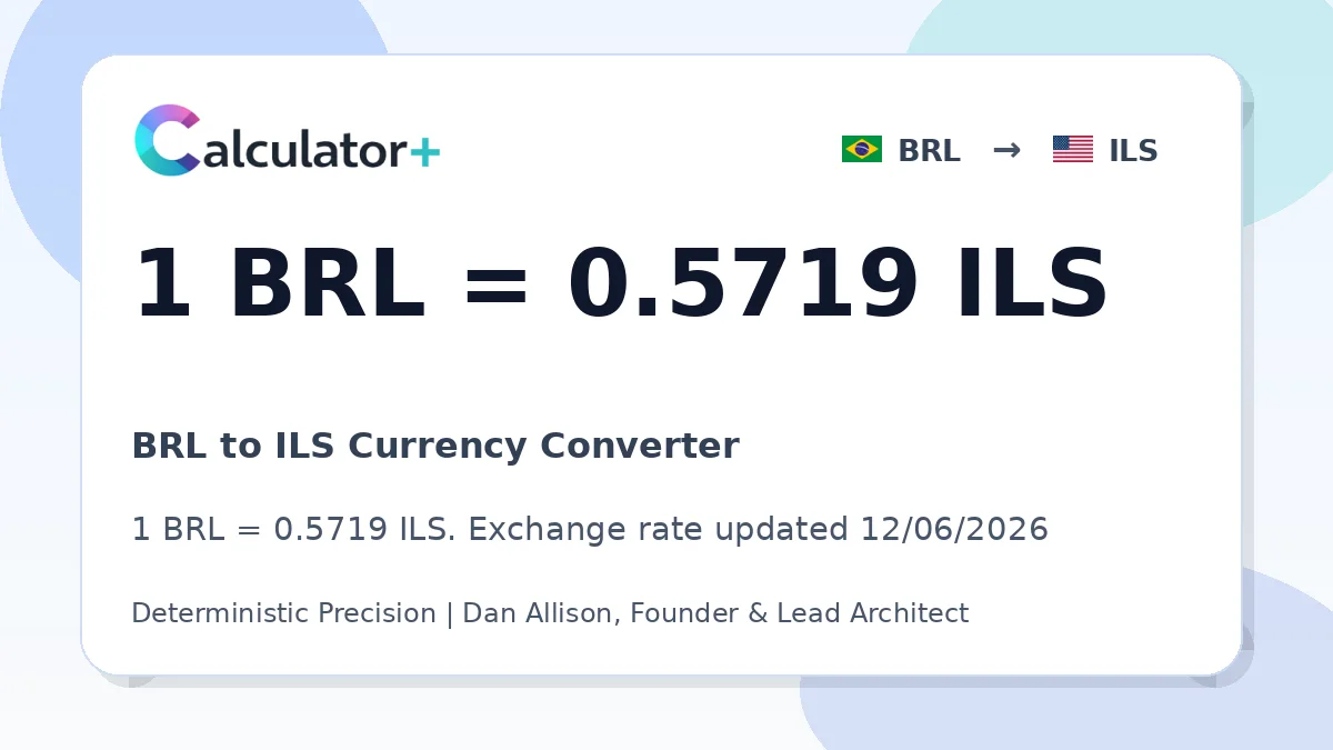 BRL to ILS exchange rate card showing 1 BRL = 0.5719 ILS. Exchange rate updated 12/06/2026.