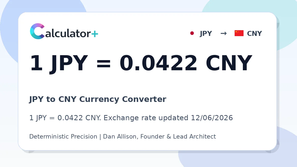 JPY to CNY exchange rate card showing 1 JPY = 0.0422 CNY. Exchange rate updated 12/06/2026.