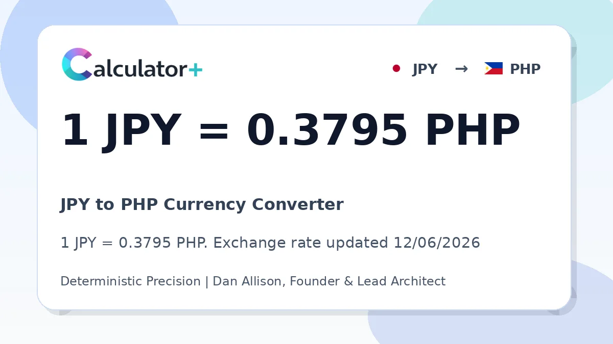 JPY to PHP exchange rate card showing 1 JPY = 0.3795 PHP. Exchange rate updated 12/06/2026.