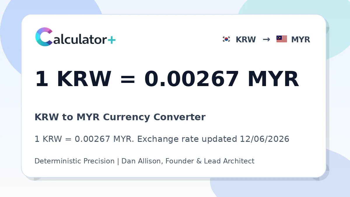 KRW to MYR exchange rate card showing 1 KRW = 0.00267 MYR. Exchange rate updated 12/06/2026.