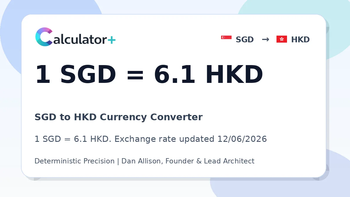 SGD to HKD exchange rate card showing 1 SGD = 6.1 HKD. Exchange rate updated 12/06/2026.